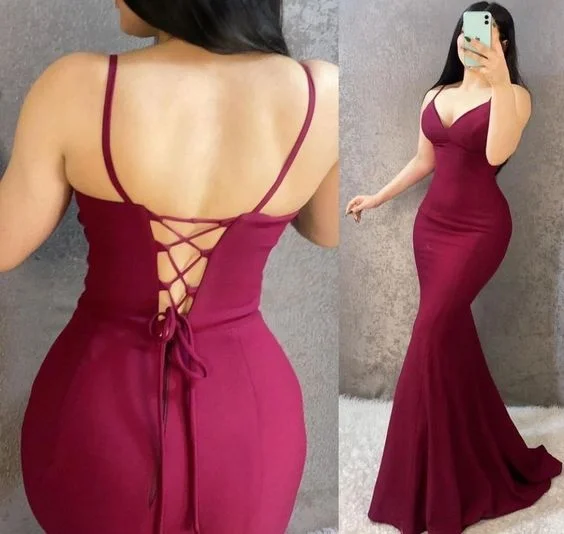 prom dresses with illusion panelsSpaghetti Straps Burgundy Long Prom Dress       S3674