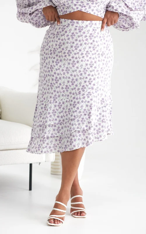 women's wrap skirtsLuella Skirt - White Lilac Floral