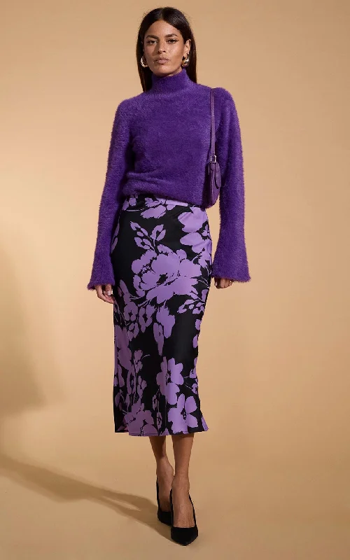 women's flowy skirtsRenzo Skirt in Lilac on Black Floral